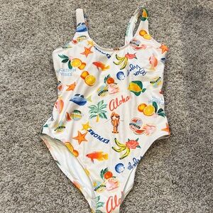 Old Navy Kids Swim One Piece - White with Colorful Print
